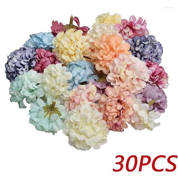 Flores decorativas 10/30 pçs bola de doces seda hortênsia cabeças de flores artificiais para casa decoração de casamento natal diy grinalda artesanato falso