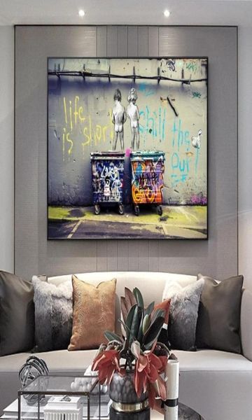 Banksy Graffiti-Kunst-Leinwandgemälde „Life Is Short Chill The Out“ Street Art Poster und Drucke Wandbilder Home Decor8677553