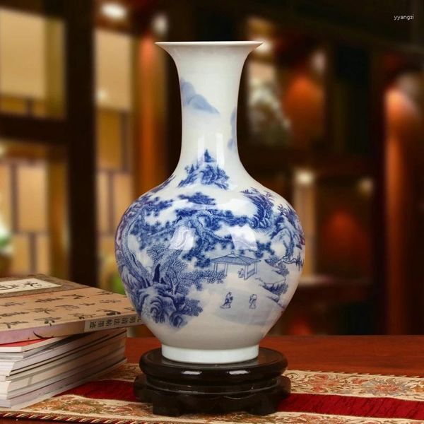 Vasen, Jingdezhen-Keramik, klassische Landschaft, blaues und weißes Porzellan, modernes chinesisches Zuhause, Wohnzimmer-Dekoration