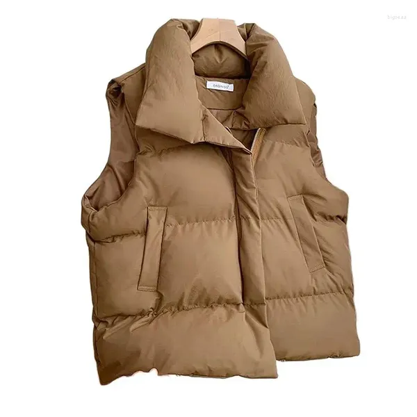 Coletes femininas outono inverno mulheres roupas cor sólida adicionar grosso para baixo colete de algodão parka gola sem mangas manter quente curto casaco feminino