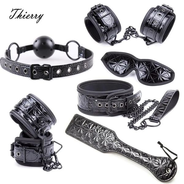 Игрушки для взрослых Thierry Crimson/Black Tied Ultimate Bondage Kit С завязанными глазами, мяч, кляп, воротник, манжеты на запястьях и лодыжках, весло, порка, секс-игрушки 231116