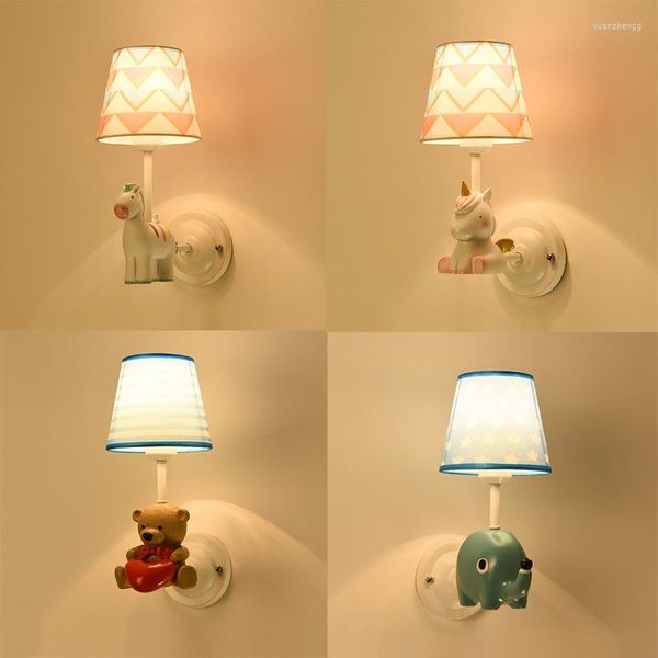 Lampade da parete Cartoon Animal Sconce per la decorazione della camera dei bambini Baby Kids Camera da letto Luci da comodino Apparecchio di illuminazione moderno nordico