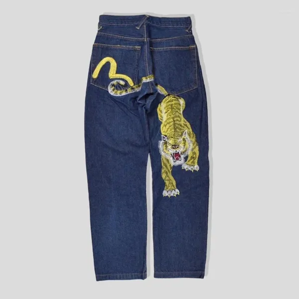 Jeans masculinos y2k homens harajuku vintage gráfico 2000s streetwear hip hop perna larga gótico mulheres moda casual baggy