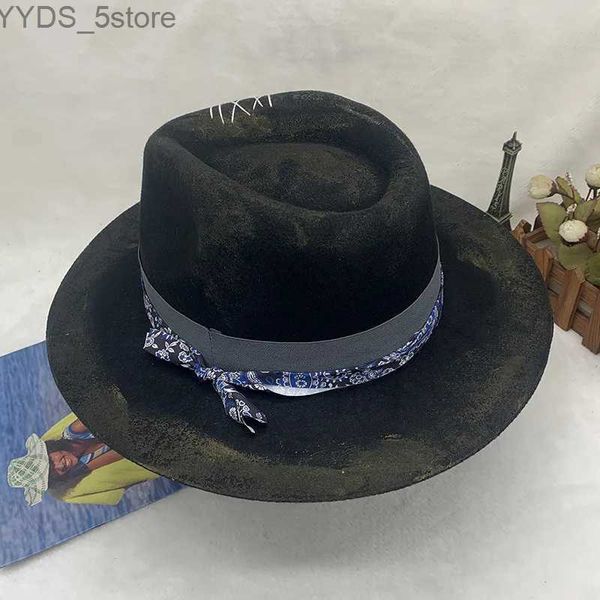 Chapéus de aba larga Chapéus de balde Chapéu Derby masculino chapéu fedora masculino com nó chapéu de feltro para o verão jazz disco chapéu para homens chapéu fedora preto chapéu de aba pequena YQ231116