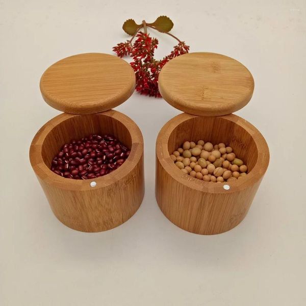 Geschirr-Sets Bambus Zuckerdose Salztopf Pfeffer Vorratsglas Gewürzbehälter Gewürzgewürzhalter mit Deckel