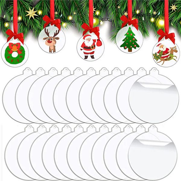 Noel Dekorasyonları 50 PCS Akrilik Noel Ağacı Süs Boş Boş Şeffaf Akrilik Çan Diy Boş Noel Yuvarlak Noel Yuvarlak Dekorasyon Craft Navidad 231116