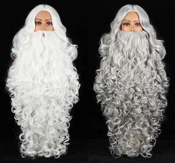 Perucas cosplay 75cn/30 polegadas papai noel barba peruca de cabelo sintético cabelo curto role-playing assistente masculino branco cinza acessórios de cabelo 231116