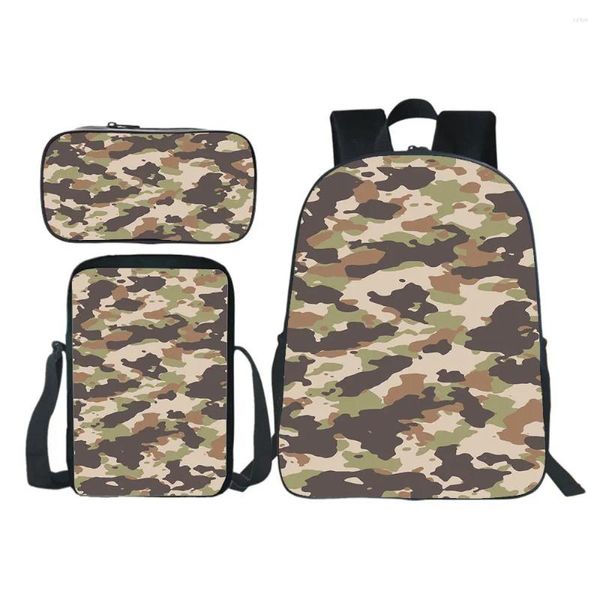 Mochila camuflada bolsa escolar 3 peças conjunto presente (mochila shouder caneta bolsa) meninos meninas adolescentes mochila infantil