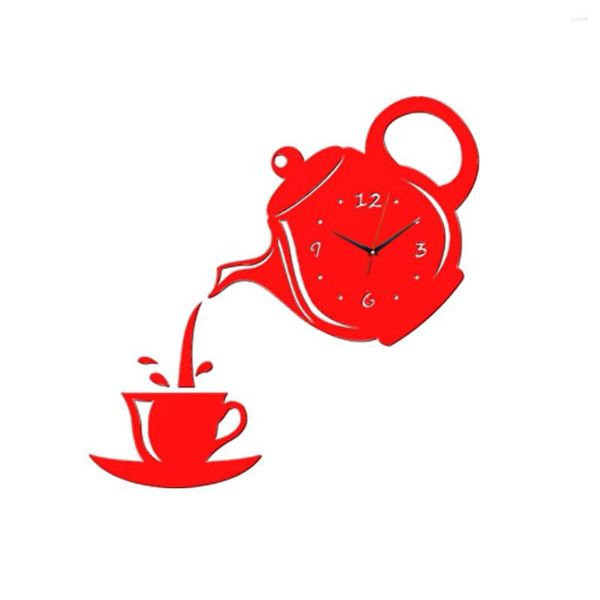Wanduhren Teekanne Uhr Mehrfarbig Selbstklebendes Zifferblatt Glocke Dekor Timer Haushaltsbedarf Modernes Design Nicht tickend Gold