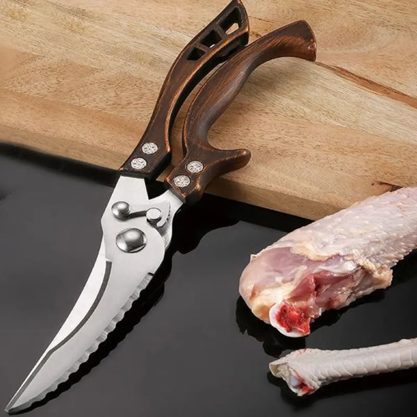 Forbici da cucina 1pc, forbici per alimenti multifunzionali in acciaio inossidabile, forbici da taglio per carne di osso di pollo, pesca, granchio, verdure