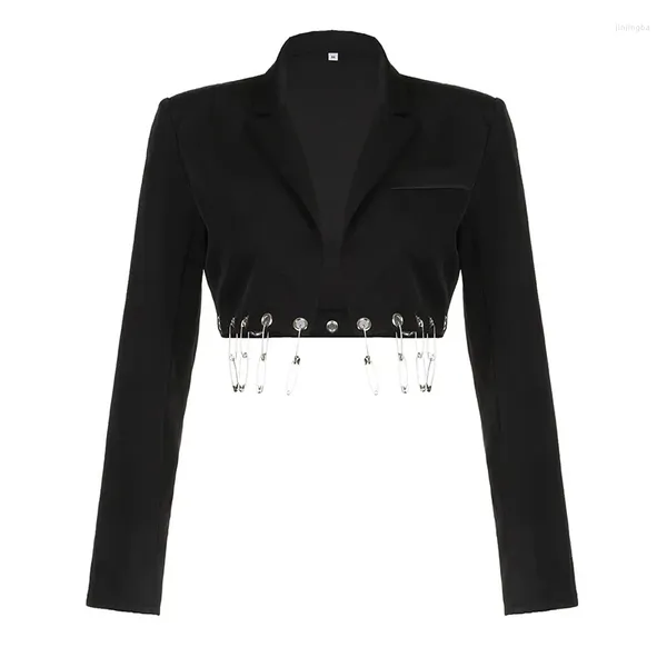 Damenanzüge Europäische Street Fashion Coole und einzigartige Chicken Eye Metalldekoration Langarm Kurzarm Blazer Jacke für Frauen 2023 Herbst