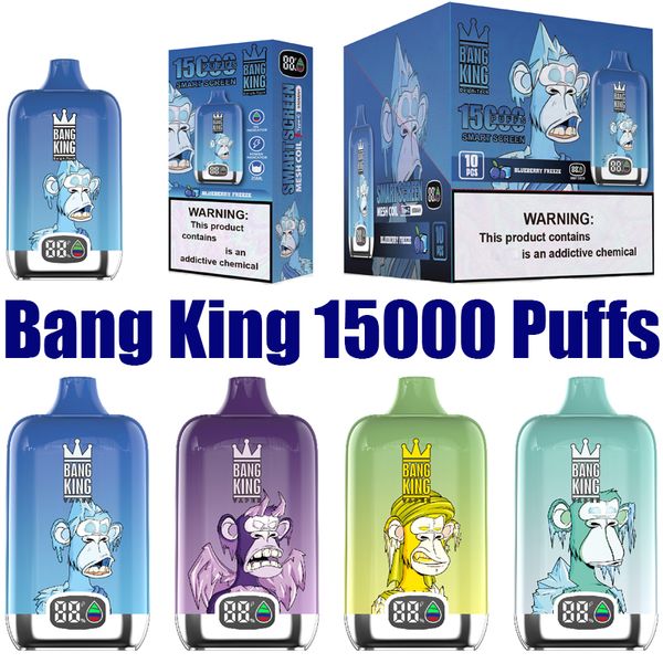 Bang King 15000 Puff Sigarette elettroniche usa e getta Vape Puff 15k 0% 2% 5% 25ml Pod preriempito Mesh Coil 650mah Penna intelligente ricaricabile per schermo