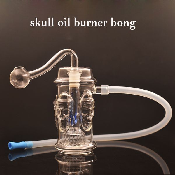 narghilè a 4 teschi di alta qualità Bruciatore a olio in vetro Bong per piattaforme petrolifere Tubi dell'acqua Bong percolatore a matrice piccolo tubo dell'acqua dab rig Catcher cenere con tubo bruciatore a olio maschio da 10 mm