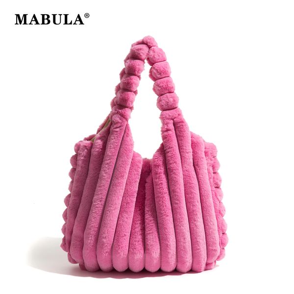 Borse da sera MABULA Borsa a mano shopper in pelliccia sintetica plissettata rosa caramella 2023 Borsa a tracolla morbida da donna alla moda invernale Borsa a tracolla morbida quotidiana 231116