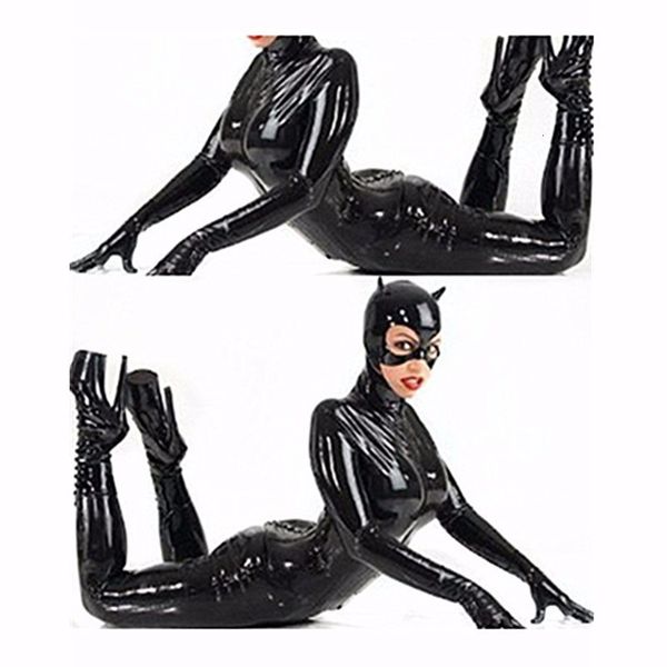 Tute da donna Pagliaccetti Sexy Catsuit in lattice Ecopelle Cat Donna Tute in PVC nero Tute corte Onepieces Clubwear Costume 221113