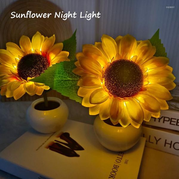Masa lambaları Led Yaratıcı Ayçiçeği Gece Işık Pil Tedarik Yatak Odası Dekoratif Lamba Atmosfer Çocuk Tatil Hediyesi