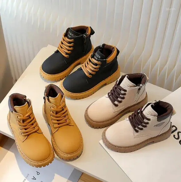 Сапоги 2023, модные короткие однотонные детские зимние и зимние ботинки для мальчиков и девочек, классическая корейская детская спортивная обувь из кожи