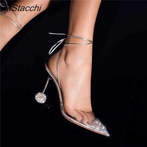 Sandalen Strass Soft Clear PVC Damen Luxus Sommer Spitzschuh Hochzeit Schuhe Handgefertigt Sexy Knöchelriemen Hochhackig 230406