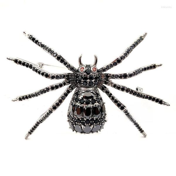 Broschen Pins Creep Stilvoll Full Pave CZ Achtbeinig Red Eyed Black Spider Insekt Pin Kostüm Accessoire für Halloween FestivalPins Kirk22