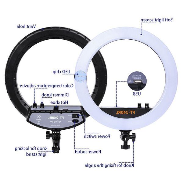 Freeshipping FT-240RL 14 polegadas Anel de Luz Fotográfica lâmpada 240 led Anel de Luz Tripé StandRemote Para Câmera Telefone Vídeo Photo Studio Dloft