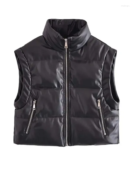 Gilet da donna 2023 Ecopelle per le donne Moda giacche senza maniche Gilet invernale femminile Imbottitura in cotone Chic Waiscoat Tops