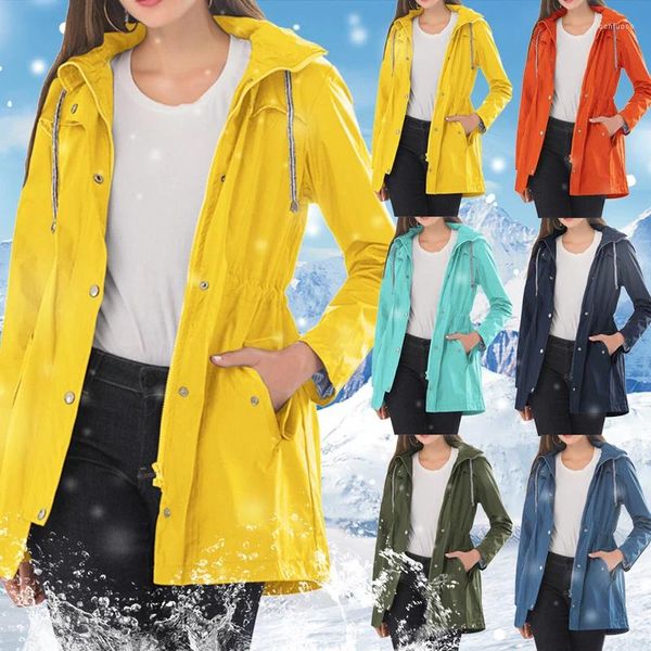 Jaquetas ao ar livre mulheres casaco de chuva longo blusão fino impermeável jaqueta à prova de vento esporte capa de chuva cintura apertando zíper outerwear outono