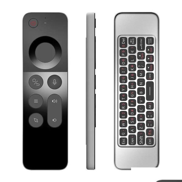 Tastiere W3 Wireless Air Mouse Tra-Thin 2.4G Ir Learning Smart Voice Controllo remoto con giroscopio Fl Tastiera per Android Tv Box Dro Dhgj0