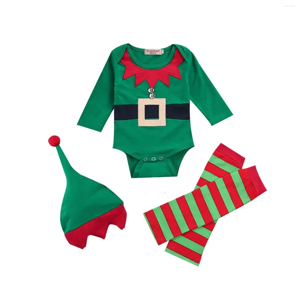 Комплекты одежды CitgeeОсенний Рождественский комплект одежды для маленьких девочек и мальчиков, боди с длинными рукавами, полосатая шляпа с рукавами, шляпа на Рождество