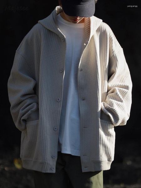 Мужские куртки Толстые мужские Однобортные с капюшоном Простой японский стиль Мешковатые High Street Повседневные универсальные однобортные минималистичные с напуском 2023