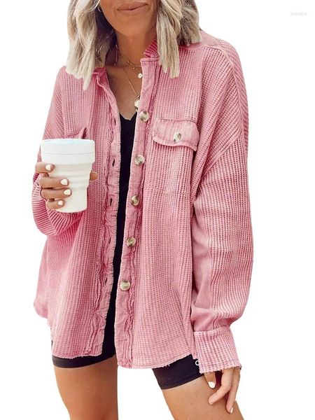 Vrouwen Blouses 2023 Herfst Oversize Shirt Elegant En Jeugd Vrouw Met Kraag Dubbele Zakken Dikke Button Down Shirts Voor Vrouwen