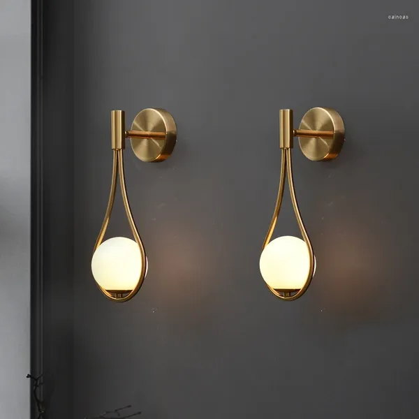 Duvar lambası modern LED 2 adet pirinç altın siyah damla tasarım cam küre sconce yatak odası oturma odası banyo ışık fikstürleri