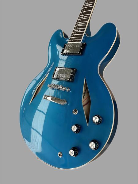 migliore chitarra elettrica jazz a corpo cavo blu metallizzato personalizzato 369