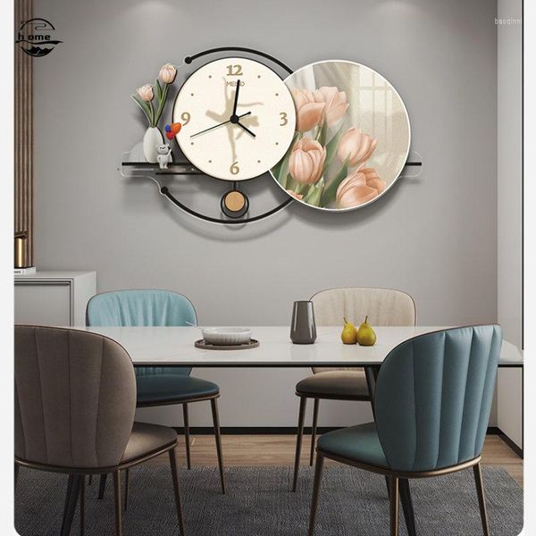 Relógios de parede Relógio da sala de estar com luz LED Light Modern Home Pintura decorativa Mural criativo silencioso