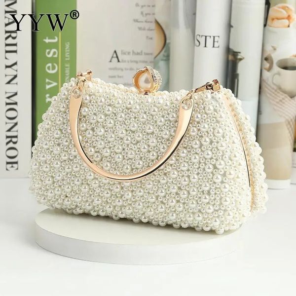 Borse da sera Pochette in cristallo di lusso Lady Borsa da sposa elegante Borsa da donna in plastica con perle Borsa da cena con tracolla bling 231115