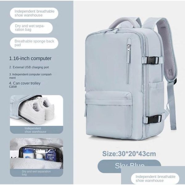 Casos de laptop Mochila Impermeável Viagem Grande Capacidade Leve Mti-Funcional Mala Ipad Sapatos Viagem Curta Saco Drop Delivery Com Dh9Re