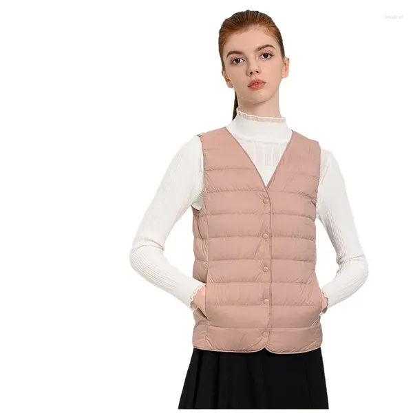 Coletes femininos 2023 cor sólida velo inverno para baixo jaqueta casaco coreano moda single-breasted v pescoço sem mangas feminino colete h697