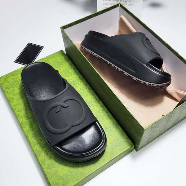 Chinelos de luxo slide preto designers senhoras oco plataforma sandálias sandálias femininas slide com g linda praia ensolarada mulher sapatos chinelos