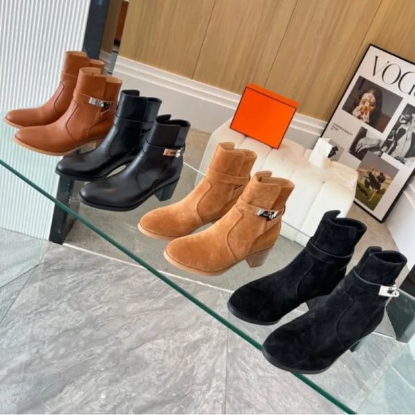 Heißer Verkäufer Damen-Klassiker-Stiefel, Neuankömmling, Markendesigner, Ritterstiefel, modisch, knöchelkurz, halbe Damenstiefeletten, Ultra-Mini-Stiefel, Absatz, echtes Leder, Wildleder