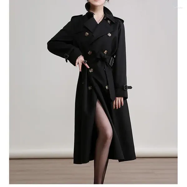 Женские плащи Элегантное темпераментное камвольное шерстяное двубортное черное пальто для женщин средней длины