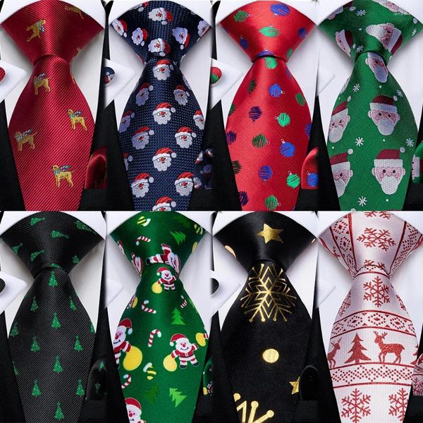 Papillon 2023 Set di cravatte natalizie Blu Verde Rosso Accessori per feste in seta Cravatta Fazzoletto Gemelli Regalo per gli uomini