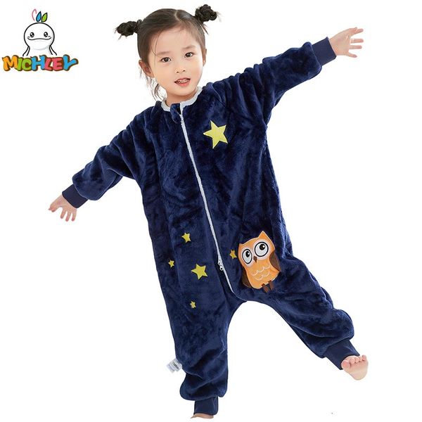 Sacos de dormir Michley Halloween Presente Coruja Childrens Sleep Bag Cute Flanela Bolso Grosso Quente Pijamas Wearable Cobertor Calças 16T 231115