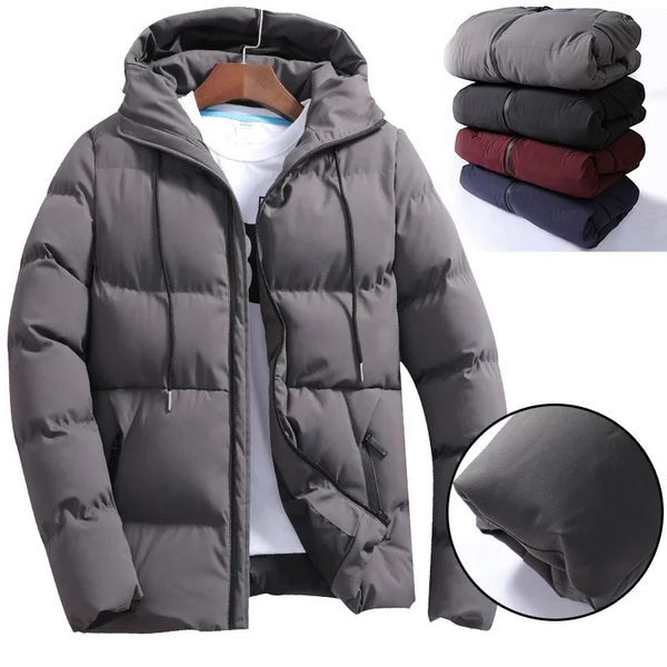 Herrenjacken Winter gepolstert warme Baumwolle gepolsterte Jacke Feste Farbe Reißverschluss Kapuze Fluffy Casual Coat Outdoor Ski Reitkleidung 231116