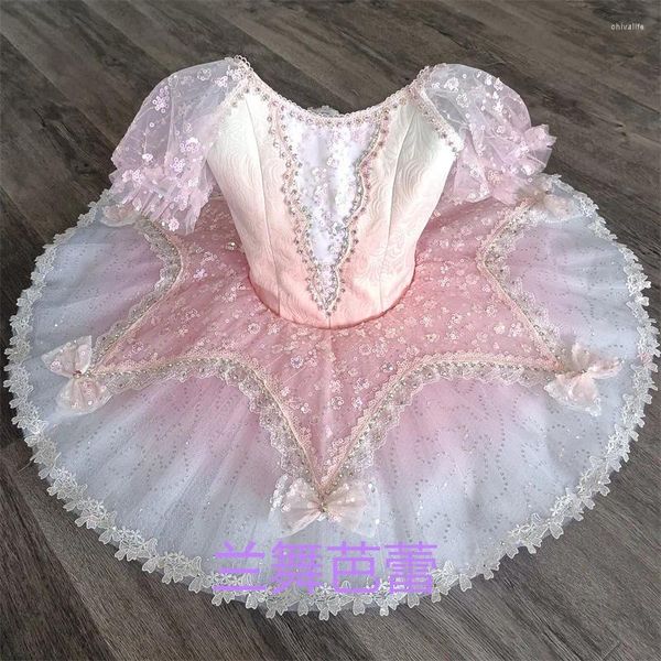 Palco desgaste profissional crianças meninas criança competição desempenho brilhos fada dança vestido gradiant rosa roxo ballet tutu trajes