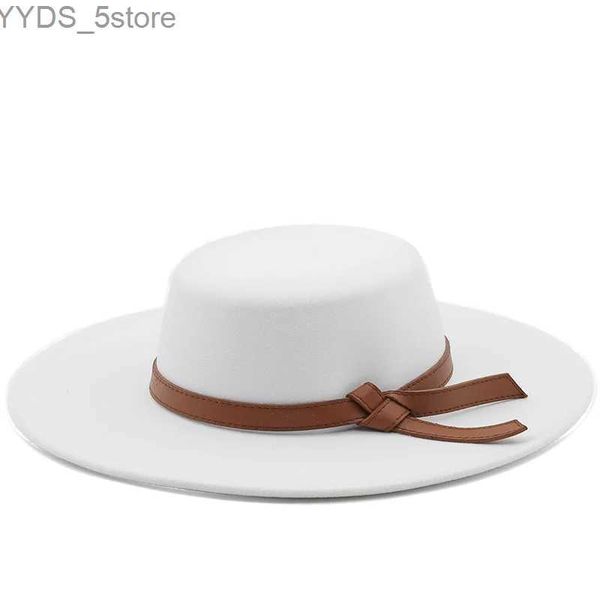 Chapéus de aba larga Chapéus de balde Chapéus de aba larga 9.5cm Simples Church Derby Top Hat Panamá Sólido Fedoras Chapéu com arco para mulheres lã artificial Blend Jazz Cap YQ231116