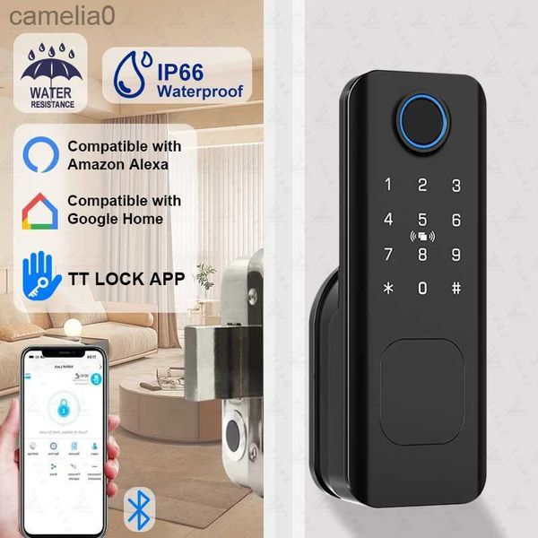 Smart Lock Neues Produkt TTLock App-Likation Fingerabdruck intelligentes Türschloss im Freien wasserdicht Bluetooth Passwort IC-Kartensperre SchlüsselschlossL231116