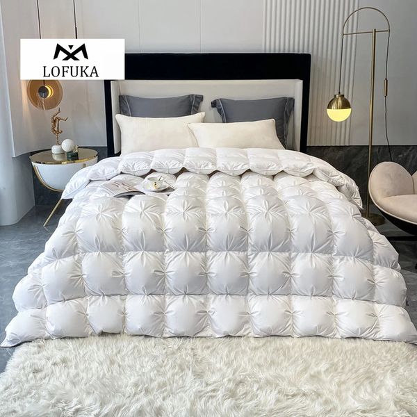 Conjuntos de cama Lofuka Inverno Quente 100 Ganso Down Filler Quilt Consolador Flor Artesanato Capa de Algodão Rainha King All Season Sleep Cobertor 231115