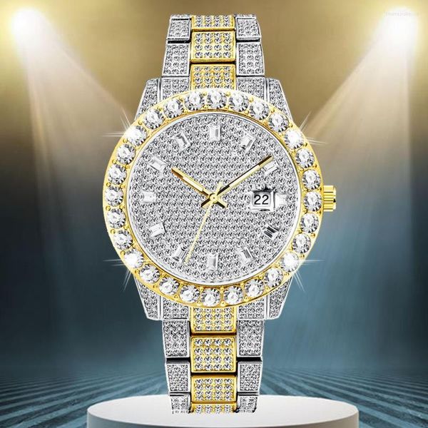 Нарученные часы хип -хоп ICED OUT Watch for Men Full Diamond Mens Watch Tablerange Luxury Quartz. Наручительные серебряные золото Relogio Masculino