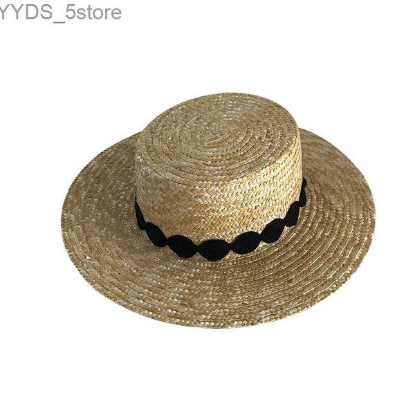 Шляпы с широкими полями Шляпы-ведра Женская шляпа с широкими полями Защита от солнца Пляжная шляпа Черно-белая лента с бантом Str Cap Повседневная женская панамская шляпа с плоским верхом YQ231116