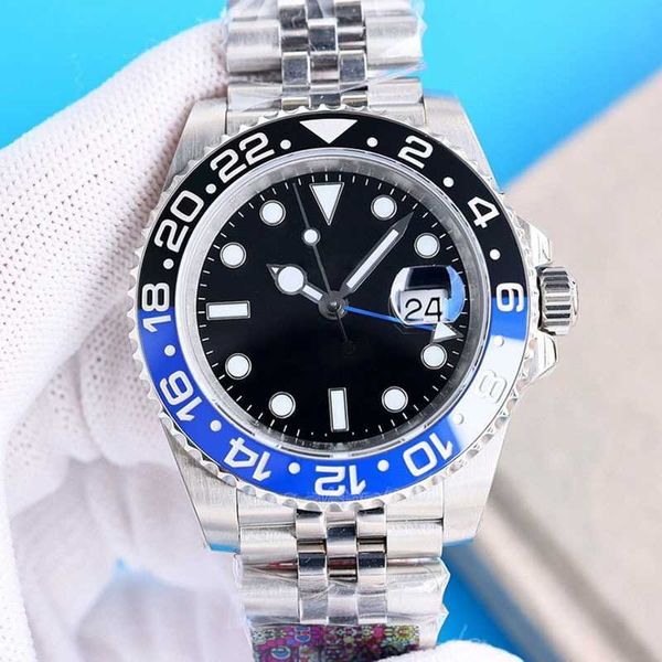 Rolaxs Designer Watches Gmt 3285 moldura dourada mostrador preto Pepsi azul e vermelho verde Batman Jubliee Oysterbracelet mão direita coroa data pacote completo caixa papel tem logotipo