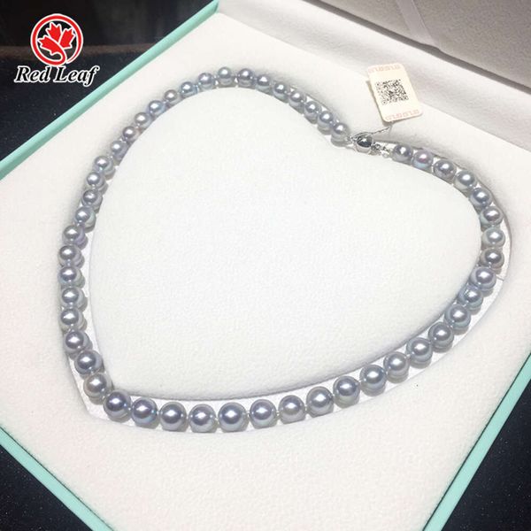 Redleaf Jewelry Hochwertige echte runde natürliche Meerwasser-Perlenkette für Damen